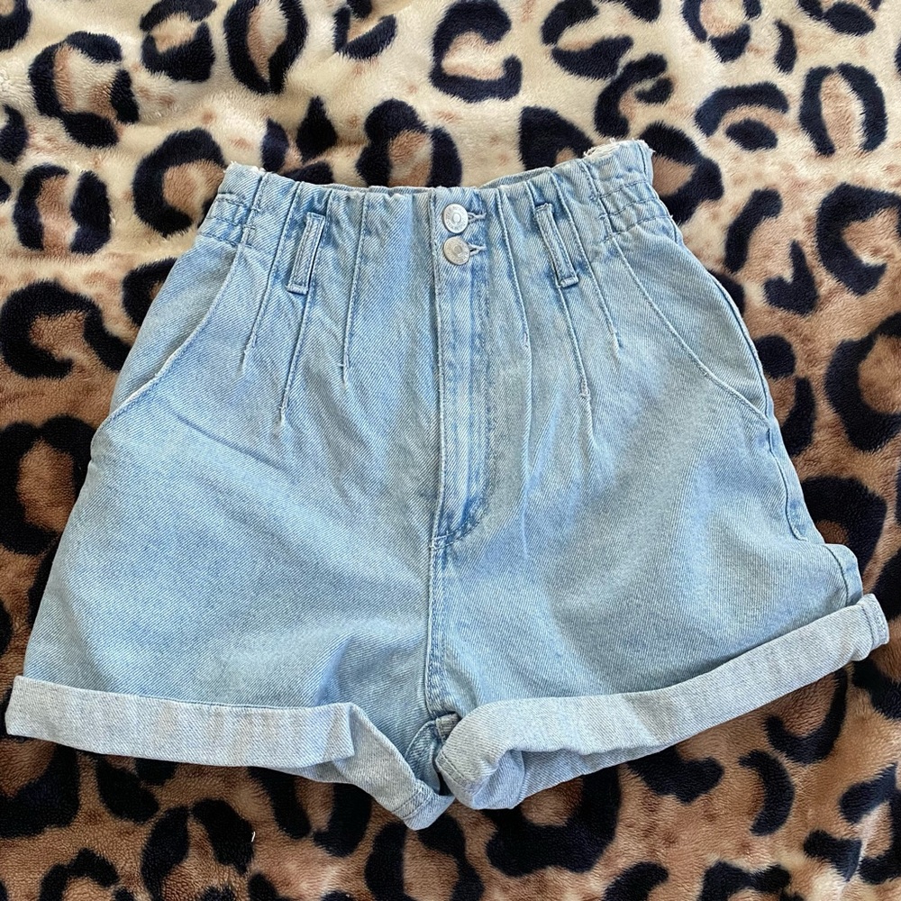 Zara High Rise Paperbag Denim Shorts